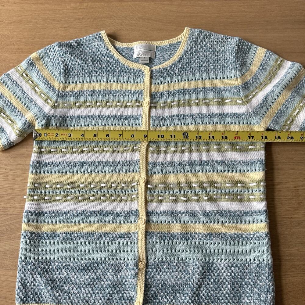 Christopher & Banks Vintage Striped Cardigan Sweater Size S Knit Ribbon Cottage - Picture 10 of 11